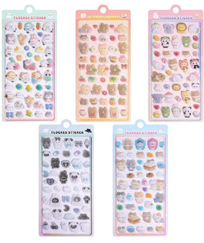 Dajiopao Plush Aufkleber, 5 Stücke Niedliche Flocking Aufkleber, Dekorative Cartoon Tierkleber Stickers, Für Zeitschriften Laptops Gepäck Skateboard Belohnung Notebook Klassenzimmer