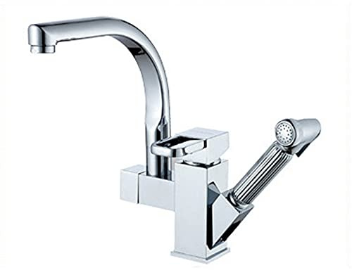 XDAWQP Kitchen Faucet Spray Gun, Brass High Arc Hot and Cold Water Mixer Tap, 360°Rotation Pull-Out Faucet, Single Hole Single Handle Sink Faucet, Double Outlet Mode