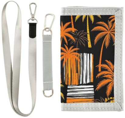 miaozhen Portefeuille à trois volets pour homme Motif arbre tropical Orange rayé