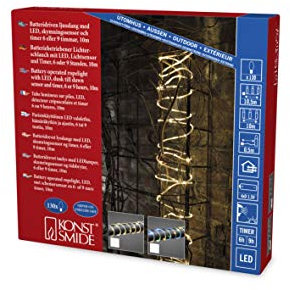 Konstsmide LED Mini Lichterschlauch, mit Lichtsensor und 6h und 9h Timer, 130 warm weiße Dioden, batteriebetrieben, Außen (IP44), transparentes Kabel, 4 x D 1.5V (exkl.) - 3774-100