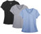 icyzone Damen Sport Fitness T-Shirt Kurzarm V-Ausschnitt Laufshirt Shortsleeve Yoga Top 3er Pack (M, Black/Granite/Blue/)