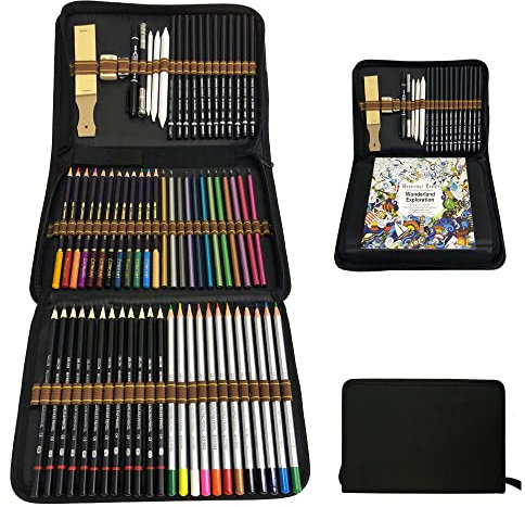 Buntstifte Set,70 Stück Professional Farbstifte Bleistifte Skizzierstifte Set Skizzieren und Zeichnen Professionelle Art Set mit Kit Bag