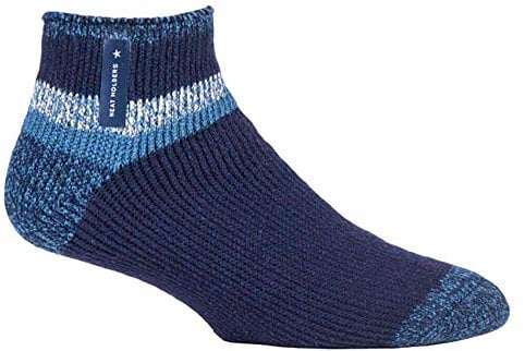 HEAT HOLDERS - Mens Warm Luxury Fluffy Fleece Lined Lounge Sleep Bed Socks (6-11 UK, Navy Block Stripe (Aubin))