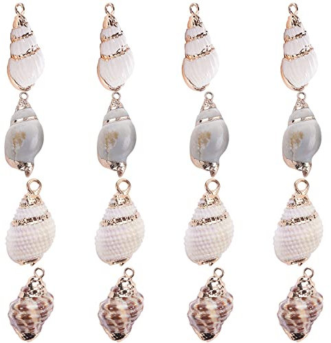 SUNNYCLUE 1 Box 16 Stück 4 Stile Natürliche Sprial-Muschel-Anhänger Muschelschalen-Charms Mit Eisenbeschichteter Doppelschlaufe Und Bügel Für Halsketten-Armband-Ohrring-Herstellung