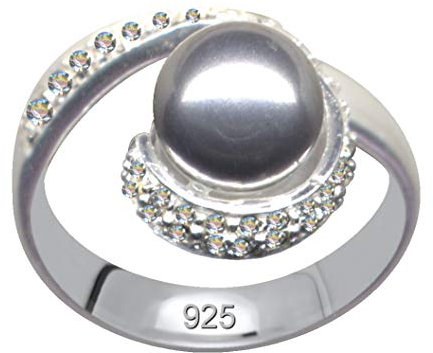 Fingerring Ring Perle Grau Echt Sterling Silber 925 Zirkonia Kristalle Liebe Glaube Hoffnung Emotion Symbol Motiv Stil Objekt extravagant gut schön modisch weiss klar transparent