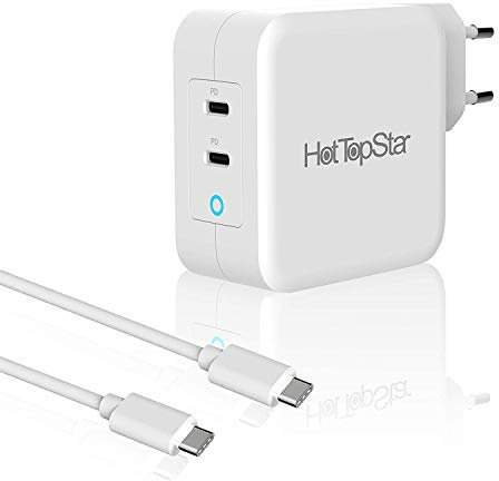 HotTopStar 100W USB-C Ladegerät, 100W Schnell Ladegerät, GaN 2-Port USB C Netzteil für MacBook Pro/Air, iPhone 15/15 Pro Max/14/14 Max, iPad, Galaxy S24 S23 Ultra, Steam Deck