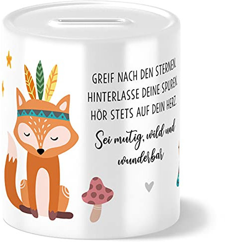 OWLBOOK® Boho Fuchs Spardose Kinder Junge Mädchen | Geschenke zur Einschulung | Taufgeschenke | Geschenk Taufe Geburt Geburtstag | Sparschwein | Sparbüchse | Sparkasse | Wiederverschließbar