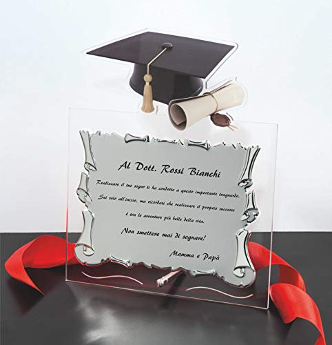 Targa idea regalo Laurea Pergamena in Alluminio e Plexiglass con Scatola Regalo e Stampa Personalizzata (Targa Pergamena Alluminio Argento)