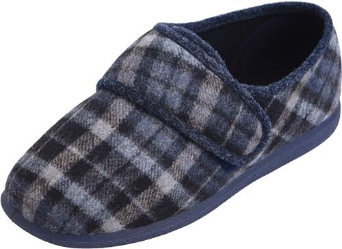 Cosyfeet Reggie - Blue Tartan - 13-3H Width - Extra Wide Men's Slippers