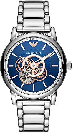 Emporio Armani Herrenuhr , Automatikuhrwerk, 43mm Silbernes Edelstahlgehäuse mit Edelstahlarmband, AR60036