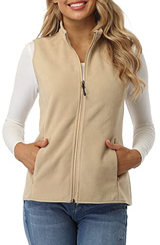 fuinloth Gilet in pile da donna,Termico Senza Maniche Elegante Collare Eretto con Zip e Tasca Cachi XXL