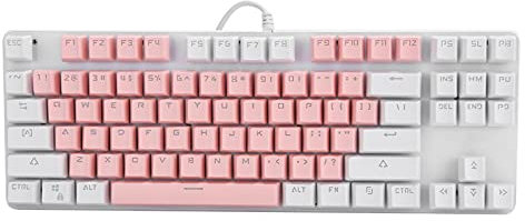 Mechanical Keyboard with Blue Switch, 87 Keys Full Color RGB Backlit Gaming Keyboard & White Cap, Hot Swappable USB Wired Keyboard