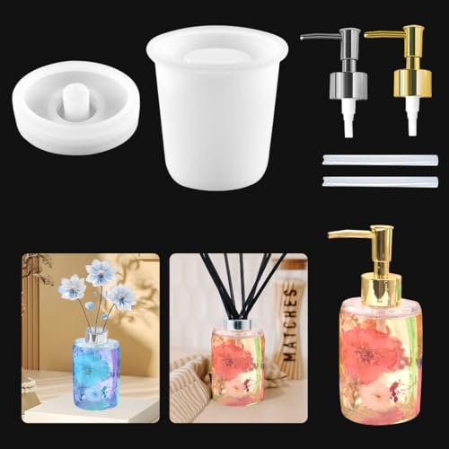Koonafy 6 Pcs Silikonform Epoxidharz Formen,Resin Gießform kit, Silikon Form Flasche +Pumpe und Strohhalm,Bottle Resin Molds Für Küche, Bad, Stifthalter (long)