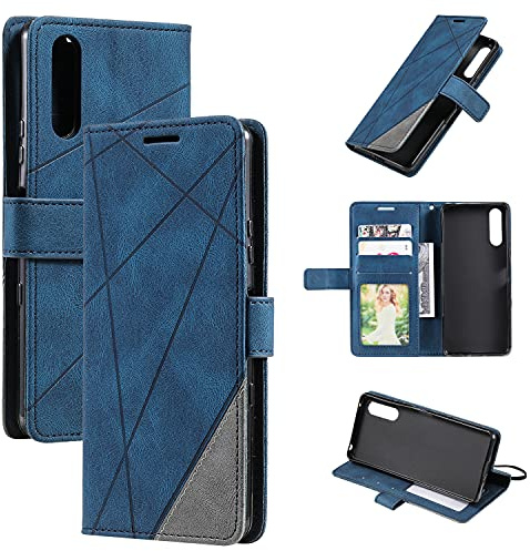 QiongniAN Hülle für Sony Xperia 10 II Hülle Leder,Hülle für Sony Xperia 10 II XQ-AU42 XQ-AU51 XQ-AU52 / Xperia 10 Mk. 2 Hülle Klapphülle Handytasche Case Blue