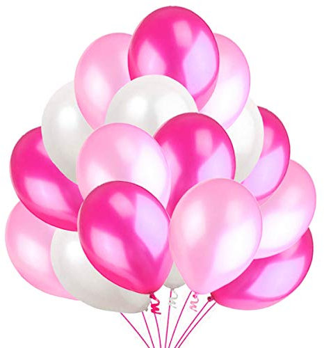 50 Luftballons Rosa Weiß Fuchsie Ballon 36 cm Partyballon Deko Pink 3,2g. Dekoration fur Geburtstag, Baby Shower, Baby Dusche Party