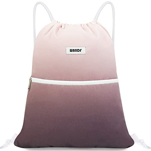 WANDF Rucksack mit Kordelzug Turnbeutel Sportbeutel Gym Bag Mit Aussentasche Verstellbar Tunnelzug Gymsack für Damen Herren Kinder mit Innentasche 11 Liter für Sport und Reisen (A-Dunkelpink)