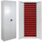 HEMMDAL Flügeltürenschrank | HxBxT 195 x 71 x 30 cm | Grau | Sichtlagerkästen 108 x Rot | Aufbewahrung von Kleinteilen & Werkzeug | Sicherheits-Zylinderschloss | Werkzeugschrank aus Stahl