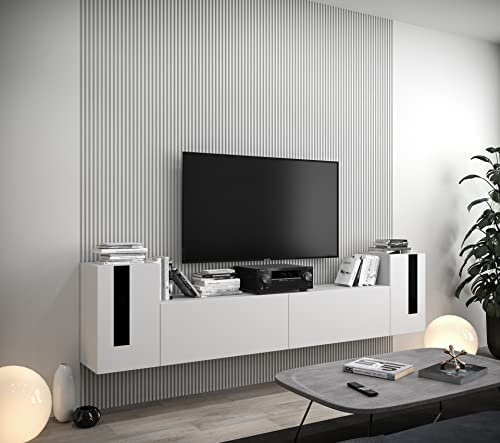 Furnitech Wohnwand Wohnzimmer | Hängend Wohnwand Modern | Wohnzimmer Schrankwand mit Regale und TV Schrank | Wohnzimmer Möbel (Future C88-22W-FB-M4-1B)