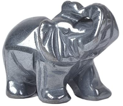 Justinstones Hämatit Elefant Figur Büro Dekor Reiki Chakra Kristall Heilung Wächter Schreibtisch Dekoration Stein Handwerk Edelstein Sammlerstück 4,1 cm