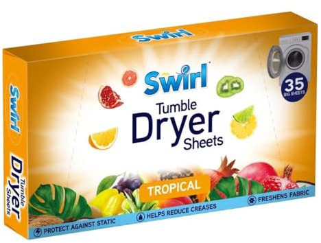 Swirl Draps de sèche-linge avec parfum tropical durable, 35 grandes feuilles | Élimine l'adhérence statique et adoucit les vêtements dans la machine à linge