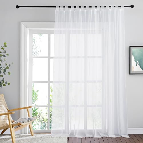 PONY DANCE Outdoorvorhänge Transparent 1 Stück Balkon Vorhang Wasserabweisend Weiße Durchsichtige Gardinen mit Abnehmbaren Schlaufen für Aussenbereich, H 274 x B 254 cm, Weiß