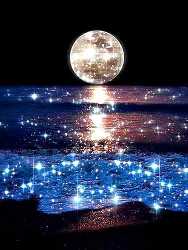 Hjjdiyes Diamond Painting Erwachsene Landchaft Mond auf dem Meer Diamond Painting Bilder Erwachsene- Diamond Painting Set - Diamant Painting Kits 30x40cm