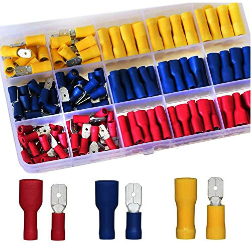 RUNCCI-YUN 208Pezzi connettori per cavi,Terminali a Crimpare Kit,Connettori elettrici,Maschio e Femmina Isolati Capicorda Elettrici Crimp, Rosso, Giallo, Blu