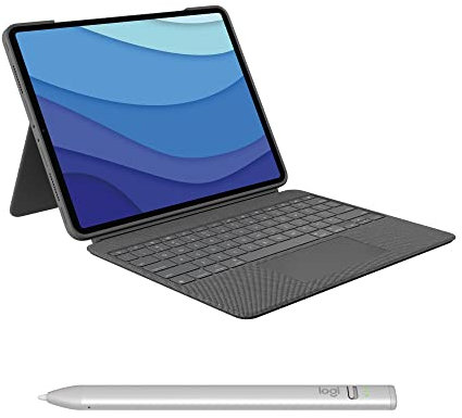 Logitech Combo Touch iPad Pro 12.9-inch (5th, 6th gen - 2021, 2022) Keyboard Case Crayon (USB-C) Digital Pencil (2018 releases and later) - QWERTY UK English Layout - Grey