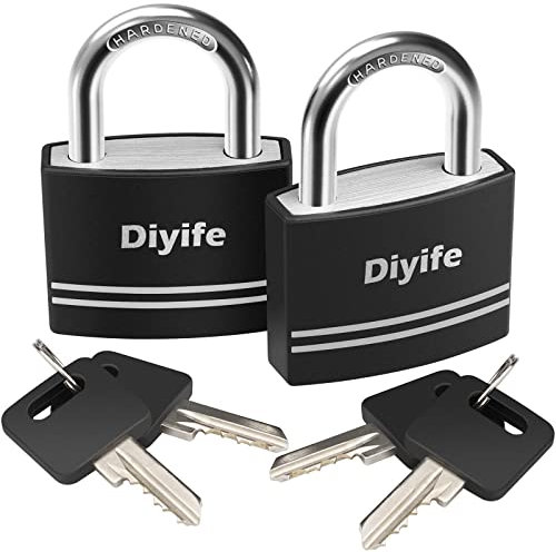 Padlock with Keys, [2 Pack] [4 Keys] Diyife 40mm Small Aluminum Key Padlocks, Anti-Rust Waterproof Padlocks Outdoor Weatherproof Padlock for School, Gym Locker, Cabinets, Gate, Garage, Shed (Black)