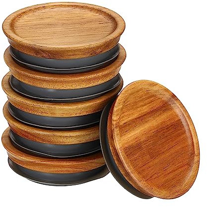 PATIKIL Regular Mouth Mason Jar Lids Wooden Storage Canning Jar Lids Ball Jars Bamboo Wooden Lids with Airtight Silicone Seal Ball Wooden Lids for Mason Jars (6 PCS)