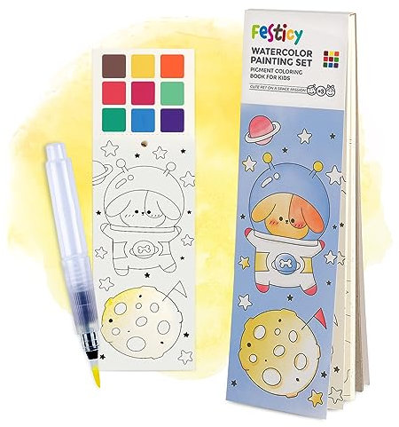 Festicy Aquarell Malbuch mit Wassertankpinsel I 25 Seiten für Kinder unterwegs I Perfekte Flugzeug Beschäftigung Kinder I Spiele für lange Autofahrten I Urlaub Must Haves Kinder