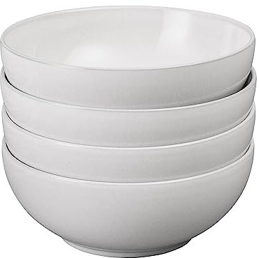 Denby - Elements Stone White Cereal Bowls Set of 4 - Dishwasher Microwave Safe Crockery 820ml 17cm - White Ceramic Stoneware Tableware - Chip & Crack Resistant Soup Bowls