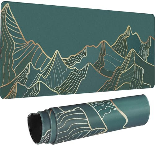 HAUTOCO Abstract Mountain Grand tapis de souris de jeu, 80 x 30 cm, tapis de souris étendu avec base antidérapante et bords cousus, tapis de bureau minimaliste pour clavier d'ordinateur pour jeu,