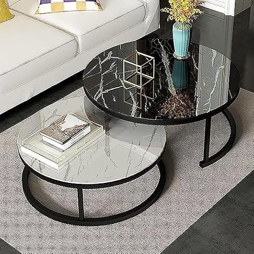 Lot de 2 Tables gigognes Rondes en Verre trempé et métal, Table Basse Ronde, Table gigogne, Table de canapé, Centre de Salon