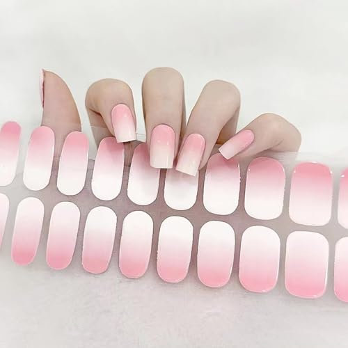 22PCS Gel Nagellack Aufkleber - Full Wraps Nagelaufkleber UV/LED-Lampe Erforderlich Cured Gel Nail Strips (Rosa Gradient)