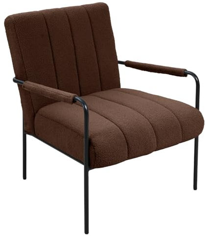 SVITA Kyle Loungesessel Polstersessel Armlehnensessel Akzentstuhl Wohnzimmer Büro mit Armlehne Teddystoff-Bezug bequem modern Vintage Metall Braun