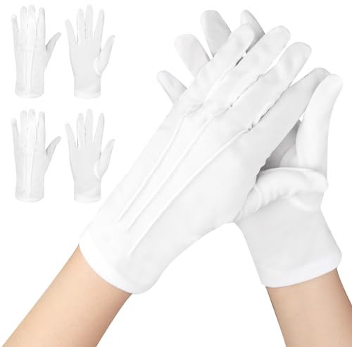 Sangcca 2 Paar Weiß Handschuhe, Smokinghandschuhe, Parade Handschuhe Etiquette-Handschuhe für Frauen und Herren, Anzughandschuhe, Accessoires für Abendgarderobe, Schmuckinspektion, Cosplay