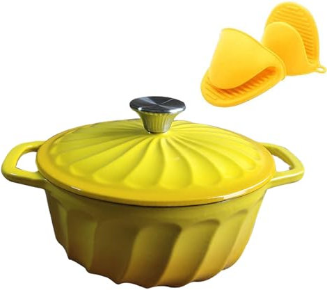 DYHQQ Cazuela de Hierro Fundido con Tapa Cacerola Cocotte con Tapa y Asas de 2,5 L Apta para Horno e Induccion - Olla Holandesa Redonda Dutch Oven