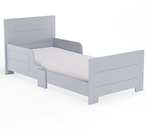 URBNLIVING Classic Wooden Toddler Kids Bed with Safety Side Guard Rail for Girls and Boys, Perfect for Junior Bedrooms Timeless Charm and Safety Combined (Grey)