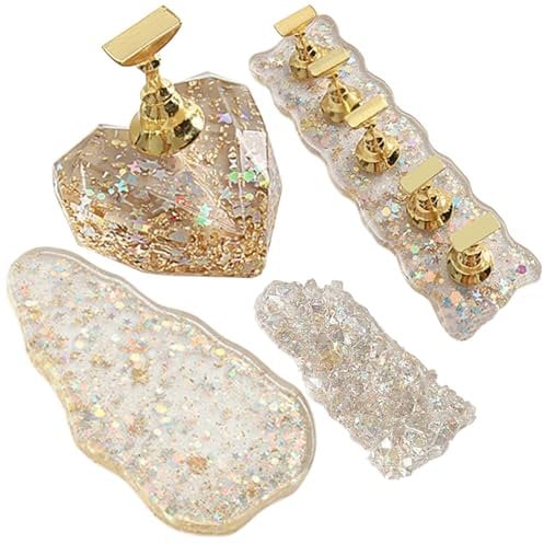 Nail Stand, 4Pcs/Set Magnetic Press On Nail Stand with Palette and Pen Holder, Star Glitter Nail Holder for Painting Nails, Reusable Nail Art Supplies,Nail Stand