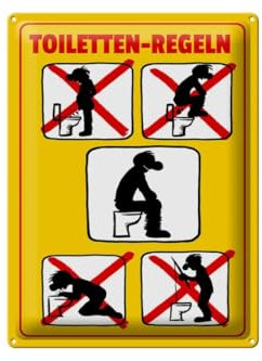 Blechschild 40 x 30 cm Hinweis WC Schild: Toiletten Regeln ! - DekoNo7
