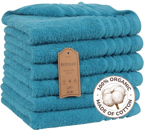 Betully 50x100 cm Handtücher Set 6 Stück aus 100% Baumwolle Schnelltrocknendes 500 gr/m² Türkisches Baumwolle Gästehandtücher Set (Türkis)