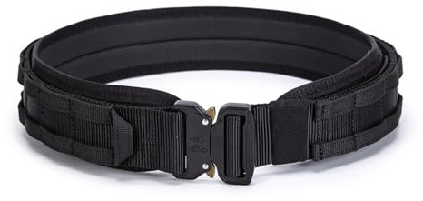 ULIONTAC 3-lagiger taktischer Gürtel 1,75 Zoll – gepolstertes Molle-System mit Schnellverschluss für Männer 1000D-Nylon-Gurtband Legierungsschnalle Utility(BK,L)
