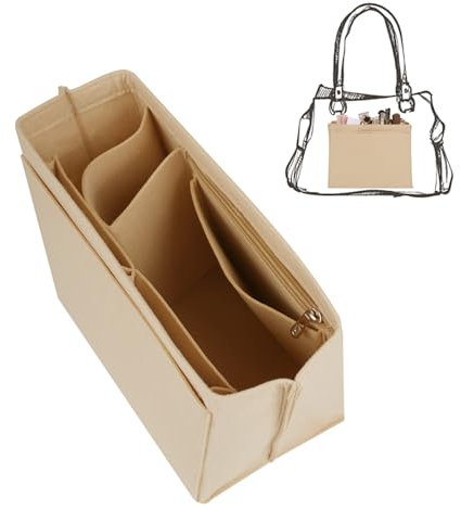 Mooshy Handtaschen Organizer Kompatibel mit Longchamp Tasche M, Taschenorganizer Shopper Filz Innentasche für Handtaschen Multi-Pocket Felt Handbag Tote Bag Organizer für Damen Mädchen (Beige)