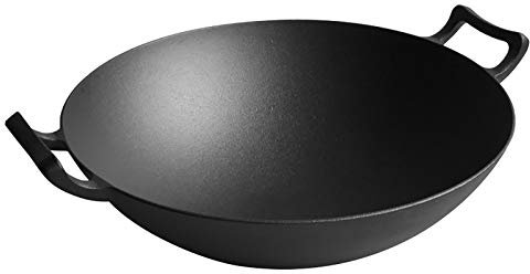CHFYIJYHM Heavy 16 Wok 40 cm, Gusseisen-Wok, Flacher und konkaver Wok, runder Boden, integrierte Form, vielseitig einsetzbar, 40 cm