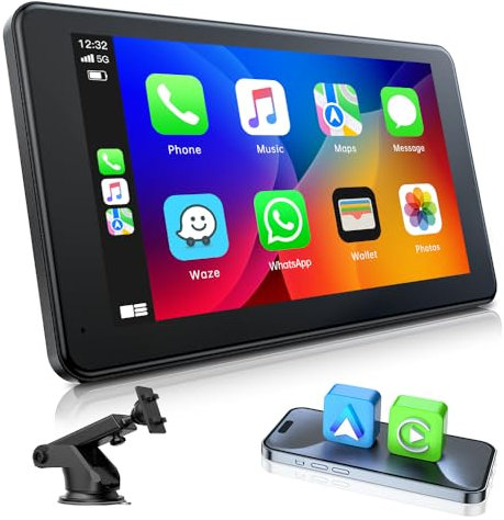EYETOO sans Fil CarPlay L'écran pour Apple Carplay &Android Auto,Écran Tactile IPS de 7 Pouces Voiture Stéréo,Autoradio Portable,avec Siri/Google Voice GPS Navigation/Super Link/Mirror Link/Bluetooth
