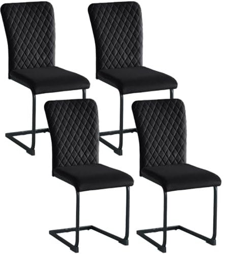 JYMTOM schwingstuhl 4er Set Freischwinger Stuhl Esszimmerstuhl mit Samt-Bezug und hoher Rücklehne, Metallgestell, Moderner Küchenstuhl, Polsterstuhl für Wohnzimmer Konferenzraum(4, Schwarz)