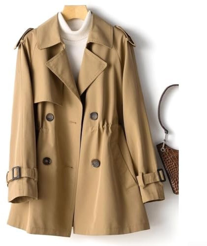Veste d'automne élégante pour femme, longueur moyenne, trench-coat pour les looks, kaki, L