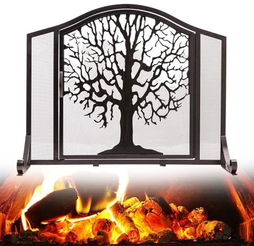 WEIMILOR Kaminschirm mit exklusiver abgeschrägter Kante | 37 H x 30 B Glas | Schwarzer Metallsockel | Das Höchstmaß an Eleganz für Ihr Zuhause von