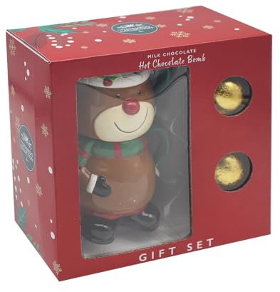Lesser & Pavey Juego de 2 tazas apilables de renos con bombas de chocolate caliente, idea de regalo para Navidad, taza temática de renos, diseño del Reino Unido, bebidas calientes, té, café, taza de